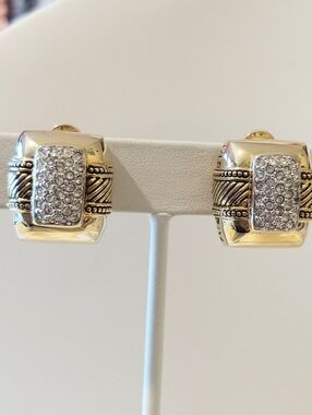 Y2K "TJ" John Madeiros Byzantium Revival Pave CZ Hand Tooled Bold Clip Earrings